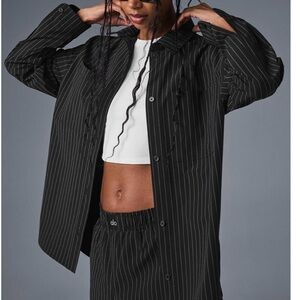 Alo Black Daylight Button Down Stripe Long Sleeves Shirt